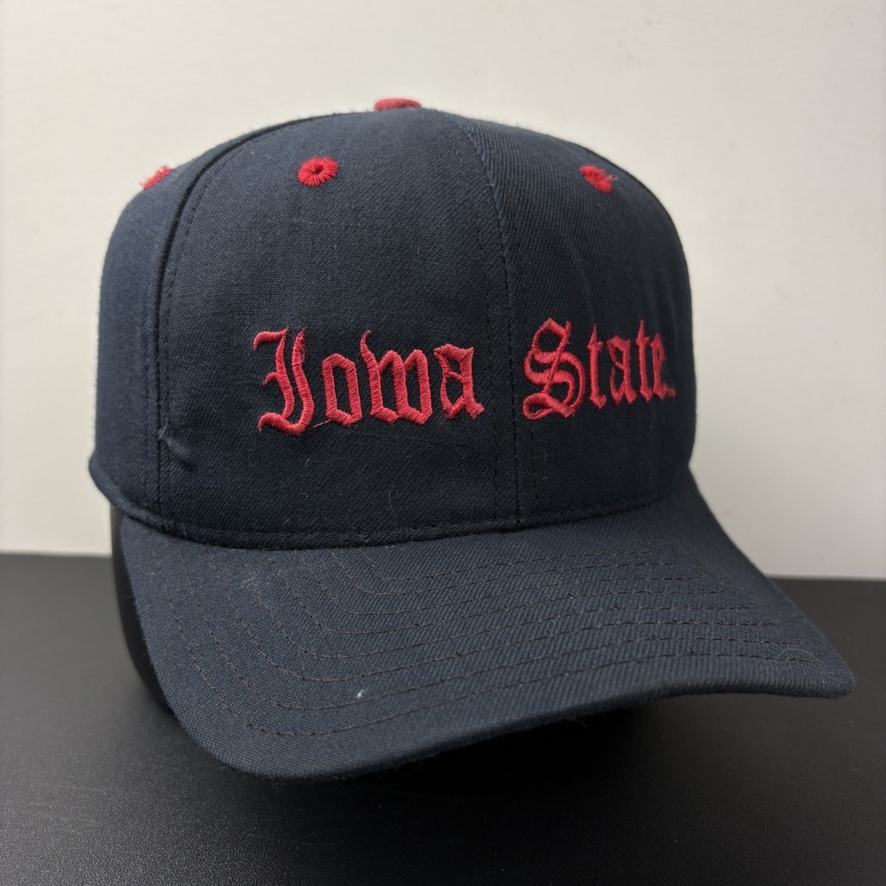 Vintage 90s Iowa State Cyclones College Fitted Hat 7 1/4 Black Made in USA Cap